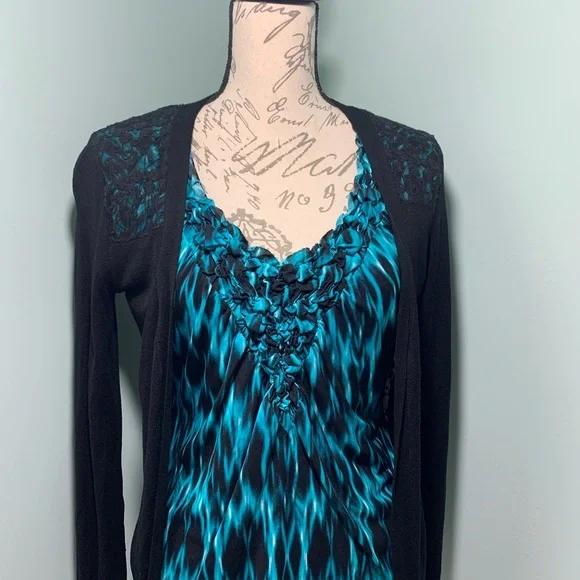 TCEC Black Open Cardigan Lacey lightweight See Through Back Size Large - Picture 3 of 6